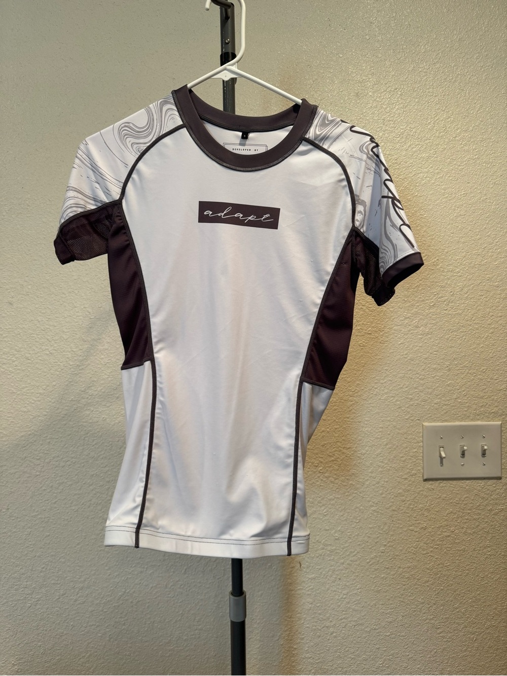 Adapt No Gi BJJ White and Dark Gray Performance Short Sleeve Top